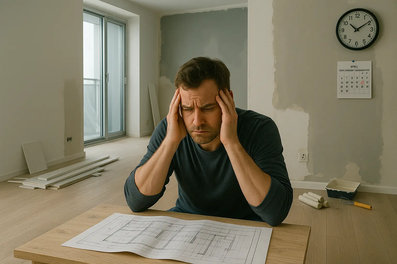 Cliente estressado cercado por vários profissionais desorganizados